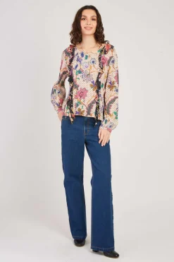 Discount Blouse imprimée manches bouffantes FABIENNE Les Blouses, Chemisiers & Tops