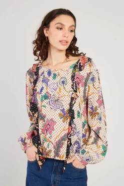 Discount Blouse imprimée manches bouffantes FABIENNE Les Blouses, Chemisiers & Tops