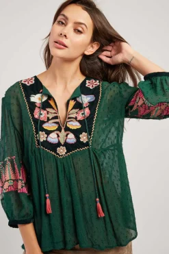 Flash Sale Blouse unie brodée manches 3/4 HALVA Les Blouses, Chemisiers & Tops