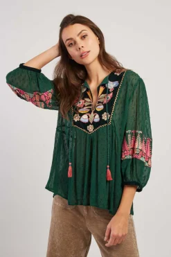 Flash Sale Blouse unie brodée manches 3/4 HALVA Les Blouses, Chemisiers & Tops
