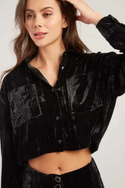 Outlet Chemise courte en velours HANNAH Les Blouses, Chemisiers & Tops