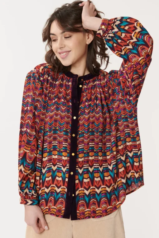 Cheap Chemise imprimée en velours multicolore BARTH Les Blouses, Chemisiers & Tops