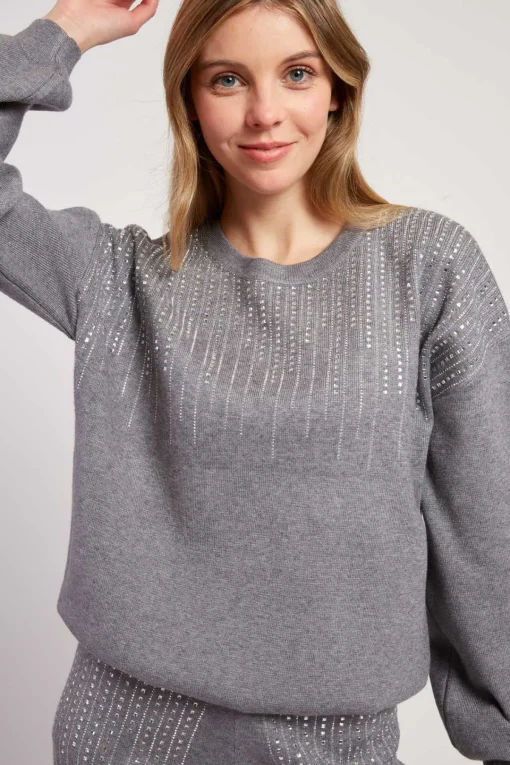Sale Ensemble sweat pantalon à strass ABBY Les Jupes & Pantalons|Les Gilets, Cardigans & Pulls