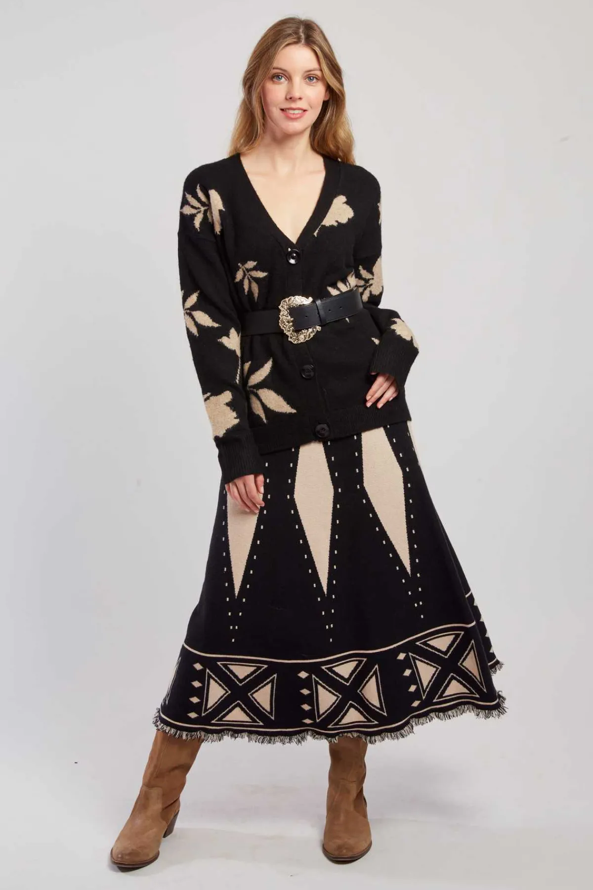 Outlet Gilet en maille bicolore avec motif feuillage DANITZA La Maille|Les Gilets, Cardigans & Pulls