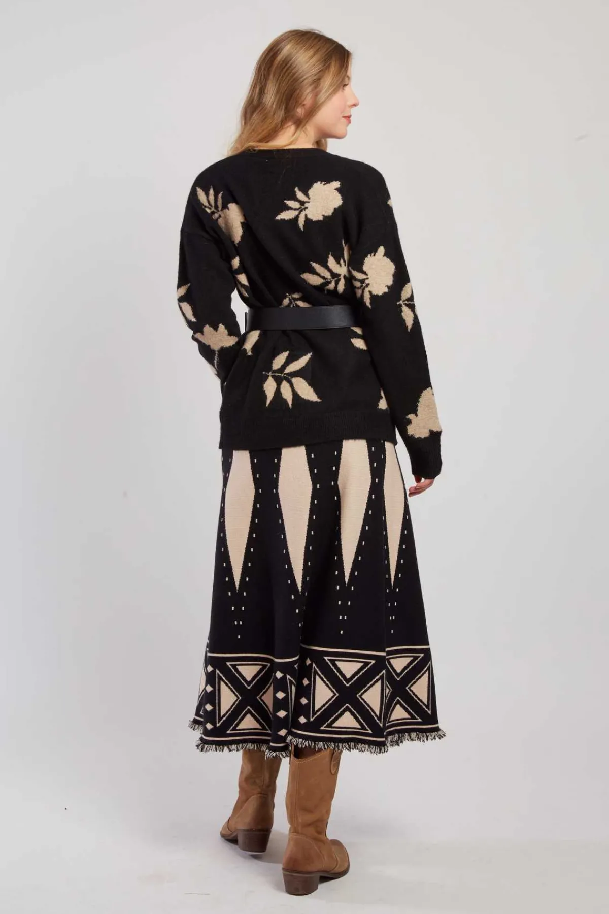 Outlet Gilet en maille bicolore avec motif feuillage DANITZA La Maille|Les Gilets, Cardigans & Pulls