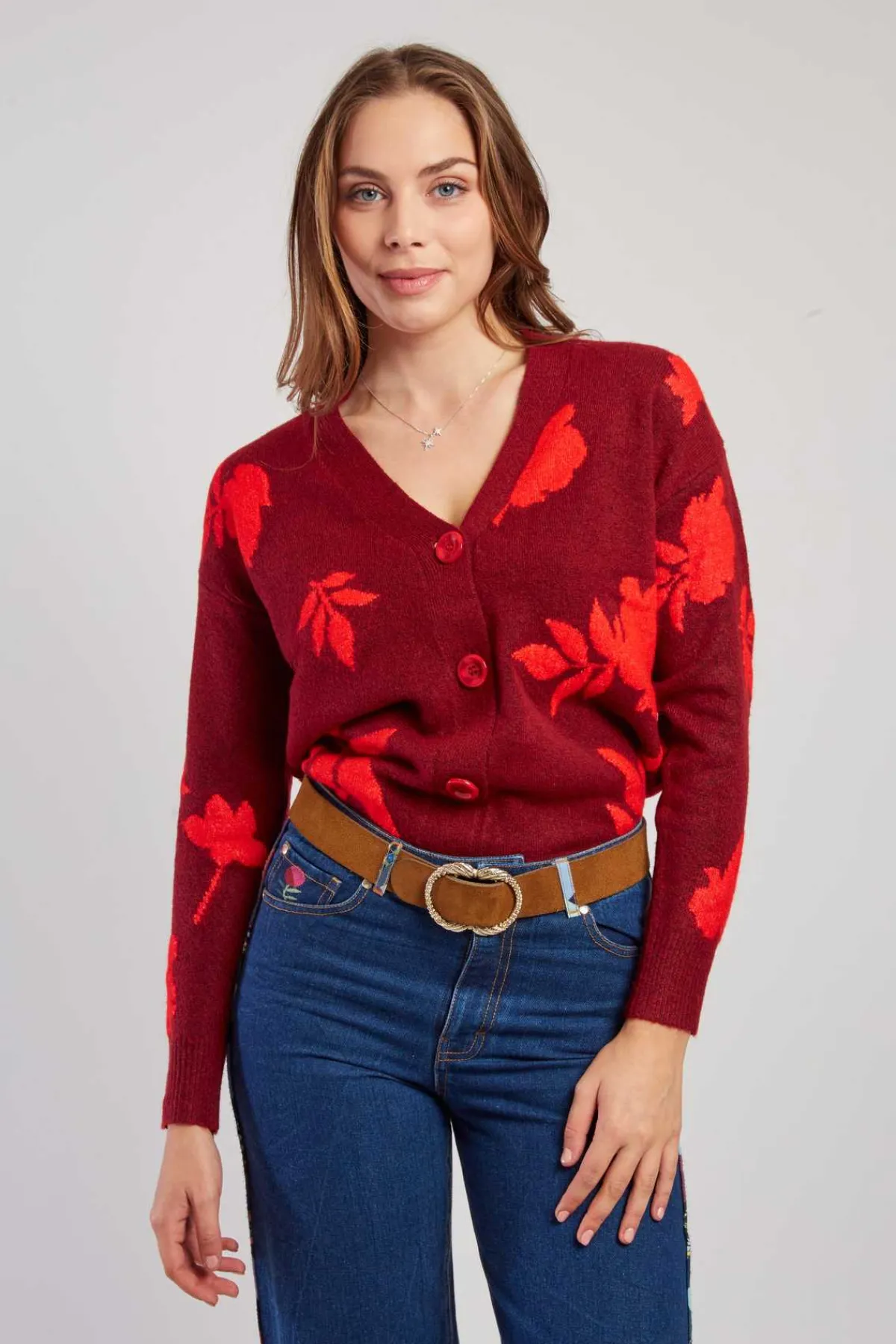 Outlet Gilet en maille bicolore avec motif feuillage DANITZA La Maille|Les Gilets, Cardigans & Pulls