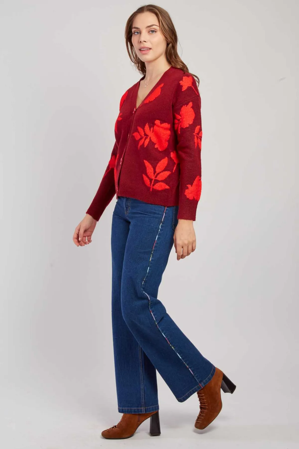 Outlet Gilet en maille bicolore avec motif feuillage DANITZA La Maille|Les Gilets, Cardigans & Pulls