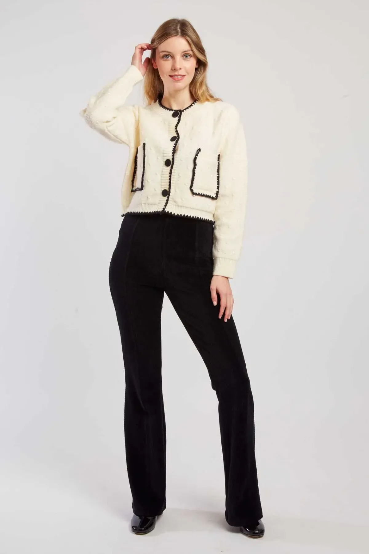 Best Gilet en maille bicolore brodé avec poches DALABA La Maille|Les Gilets, Cardigans & Pulls