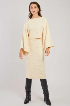Shop Jupe mi-longue unie en maille torsadée GEMINA La Maille|Les Jupes & Pantalons