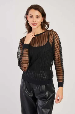 New Pull Rayé Transparent Manches Longues CARINE La Maille|Les Gilets, Cardigans & Pulls