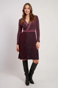 Flash Sale Robe courte col V manches longues en maille JENNY La Maille|Robes Courtes