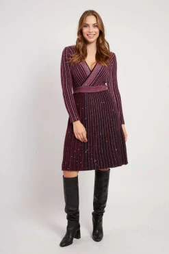 Flash Sale Robe courte col V manches longues en maille JENNY La Maille|Robes Courtes