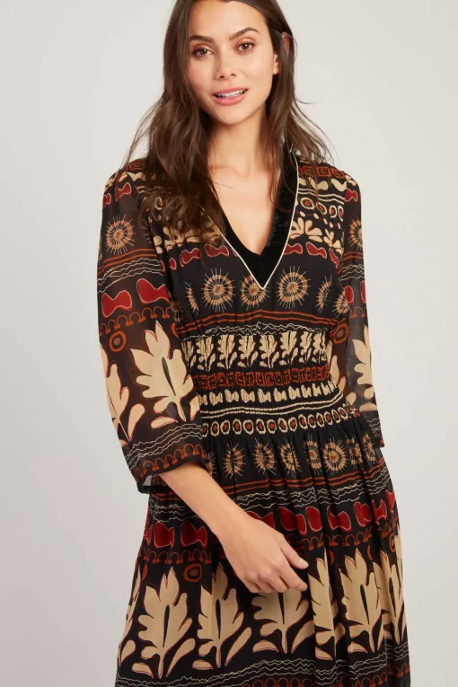 Cheap Robe longue imprimée col V BARTHOLOMEE Robes Imprimées|Robes Longues