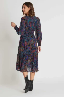 Hot Robe midi col V en voile imprimé SCARLETT Robes Imprimées|Robes Longues
