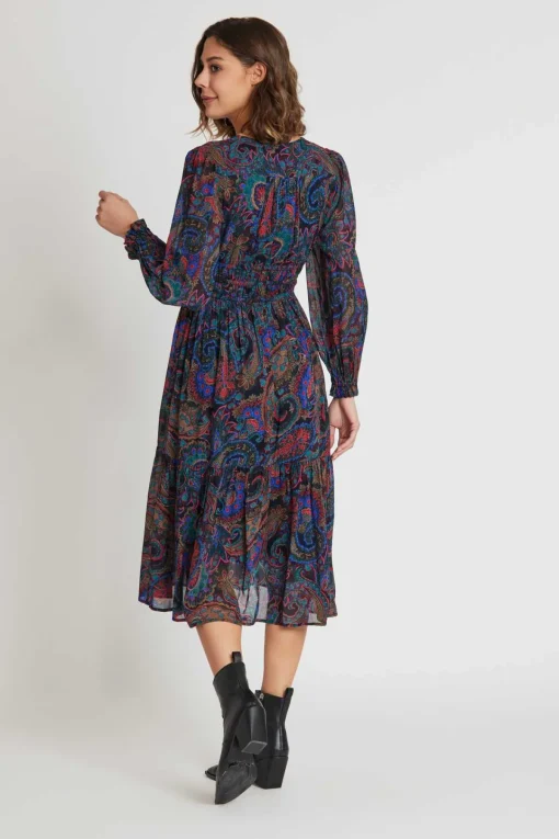 Hot Robe midi col V en voile imprimé SCARLETT Robes Imprimées|Robes Longues
