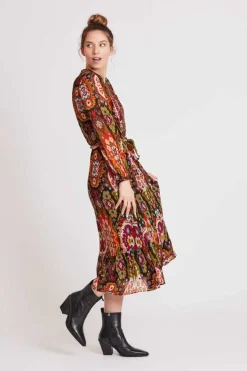 Flash Sale Robe midi col V imprimée et galon brodé SALAMANCA Robes Longues|Robes Courtes