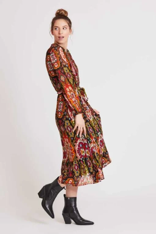 Flash Sale Robe midi col V imprimée et galon brodé SALAMANCA Robes Longues|Robes Courtes