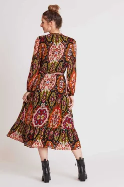 Flash Sale Robe midi col V imprimée et galon brodé SALAMANCA Robes Longues|Robes Courtes