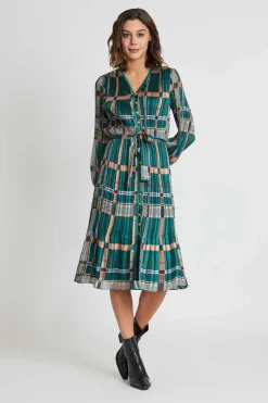 New Robe midi plissée à carreaux SEVERINE Robes Imprimées|Robes Longues