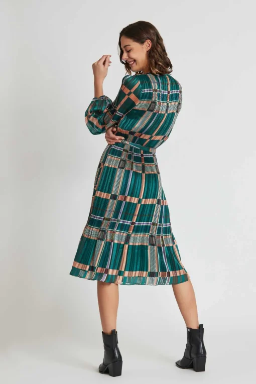 New Robe midi plissée à carreaux SEVERINE Robes Imprimées|Robes Longues