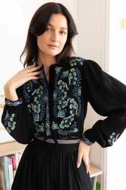 Cheap Robe mi-longue brodée effet velours VALLY Robes Longues