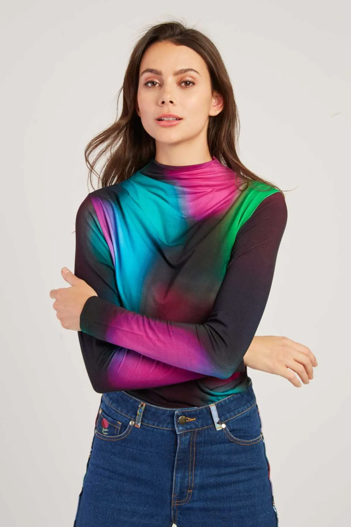 Store T-shirt coloré manches longues à motifs abstraits WALLYS Les Blouses, Chemisiers & Tops