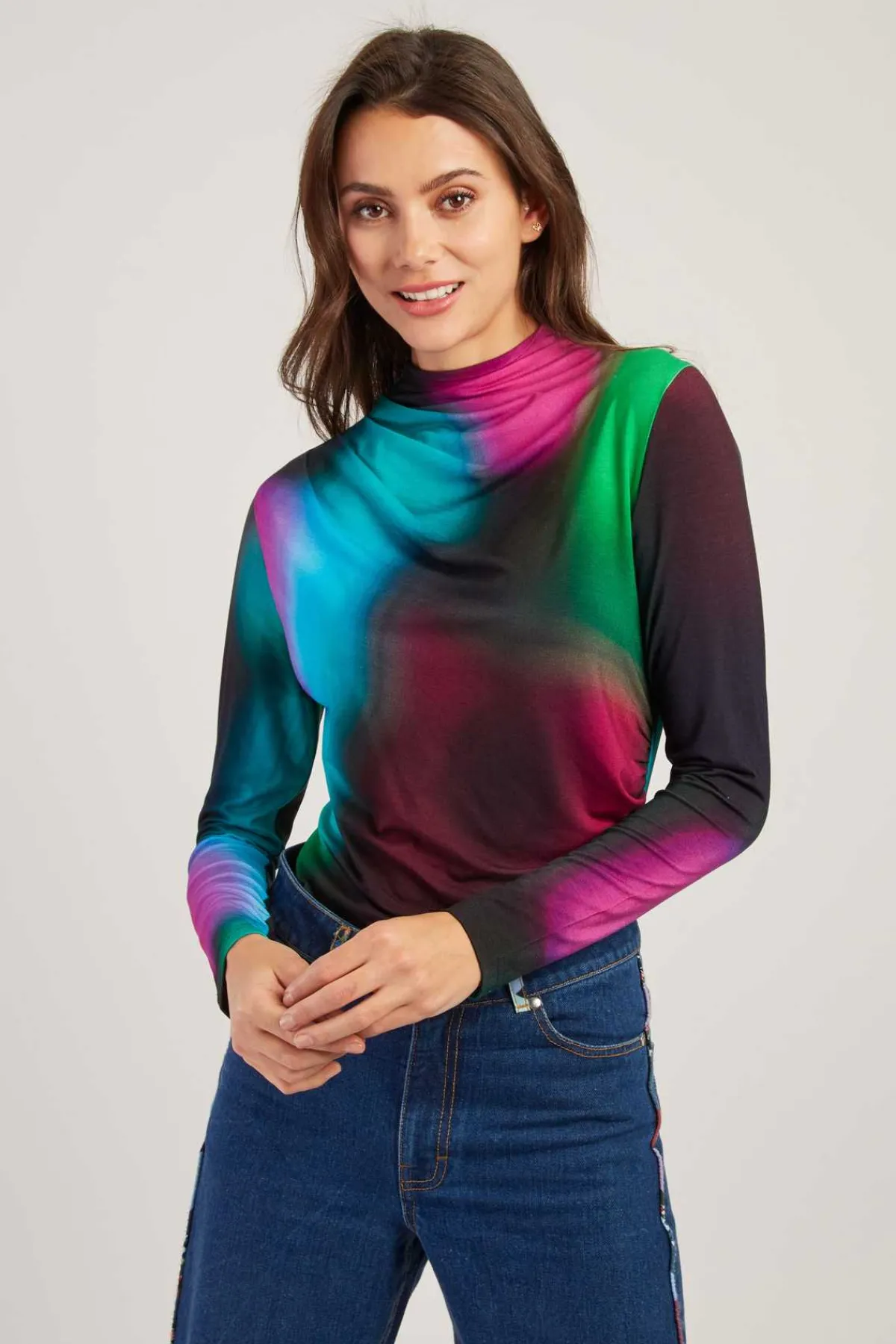 Store T-shirt coloré manches longues à motifs abstraits WALLYS Les Blouses, Chemisiers & Tops